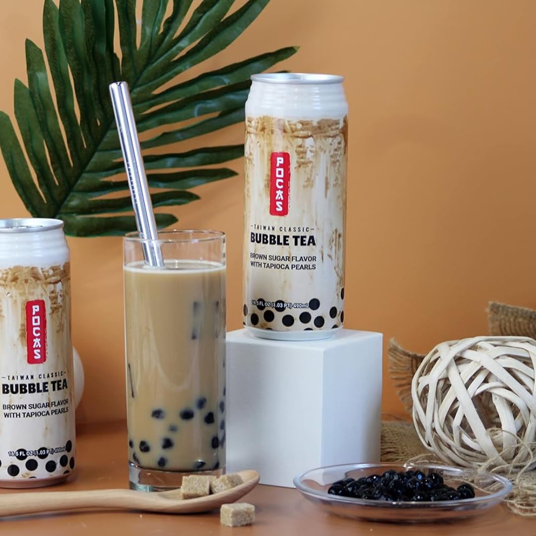 Pocas Bubble Tea With Tapioca Pearls, (Pack Of 4, 16.5 Oz), Asian Drinks, Refreshing Milk Tea With Boba Pearls (Brown Sugar)