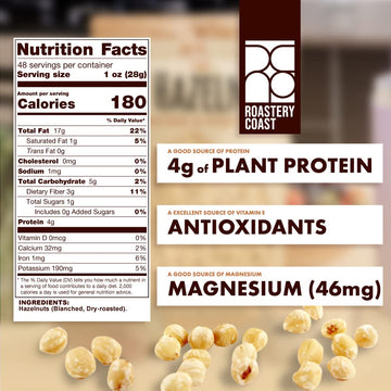 Roastery Coast Dry Roasted Hazelnuts | 3 LB | Unsalted | Filberts | Blanched | No skin | Kosher | Certified Gluten Free | Non-GM