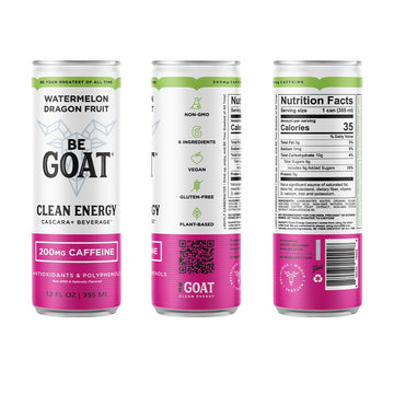 BeGOAT Watermelon Dragonfruit Energy Drink - 200mg Caffeine, Non-GMO, Vegan, Gluten-Free, 12 Fl OZ (Pack of 12)