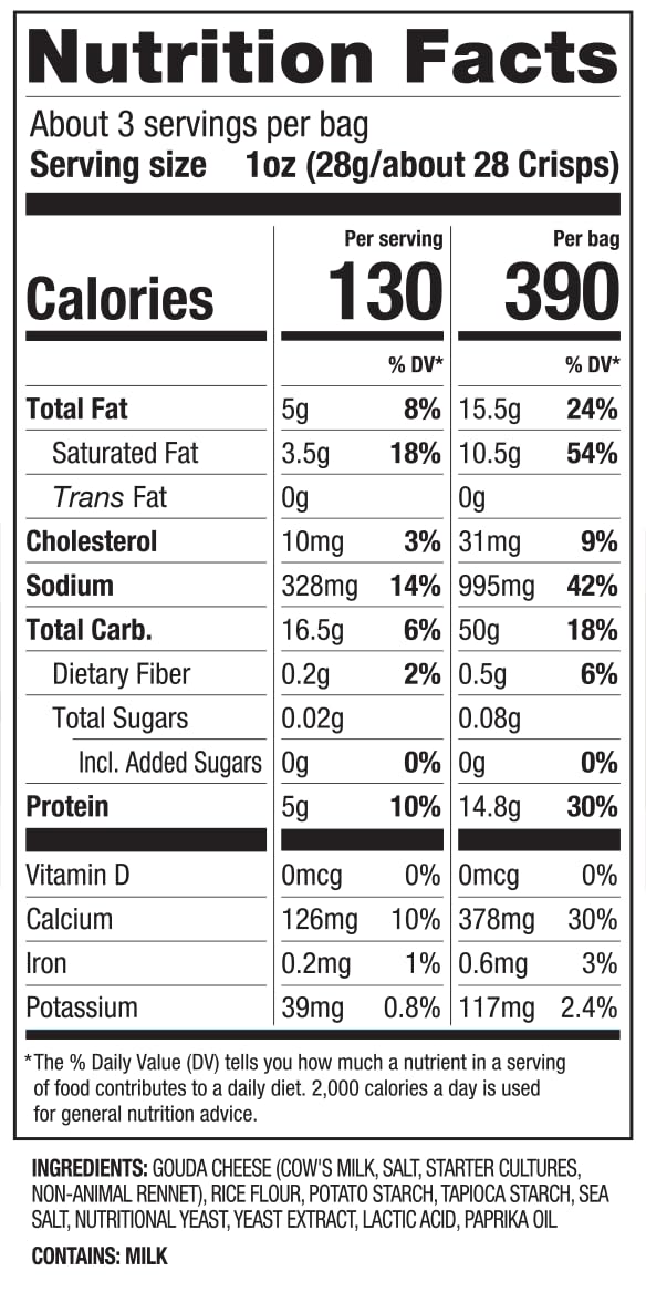 34 Degrees Mates Original Gouda Cheese Crisps - Light & Crispy Cheese Crisps | Gluten-Free, Low Calorie, Healthy Snack For Mature-Themeds & Kids - 4 Pack
