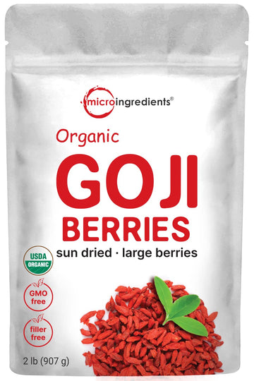 Organic Goji Berries, 32 Ounces | 100% Natural Sun-Dried Whole Fruit | Sulfate & Additive Free | Large Berry Form, Great Flavor For Drinks, Snacks, & Beverages | Non-Gmo & Vegan