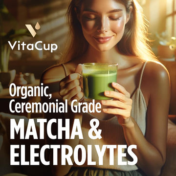 Vitacup Hydration Matcha Instant Packets, For Natural Energy And Detox, W/Electrolytes, Ceremonial Grade Organic Matcha, Coconut