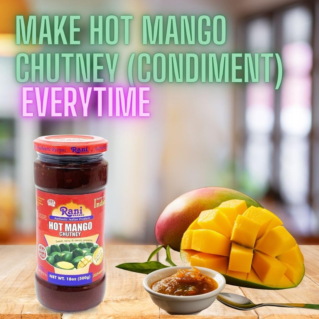 Rani Hot Mango Chutney (Spicy Indian Preserve) 18Oz (1.1Lbs) 500G Glass Jar, Ready To Eat, Vegan ~ Gluten Free, All Natural, Non