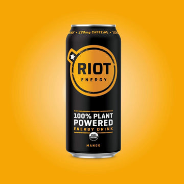Riot Energy 100% Plant Powered Energy Drink (Mango Riot) Keto-Friendly, Organic, No Added Sugar (16Oz, Pack Of 12)