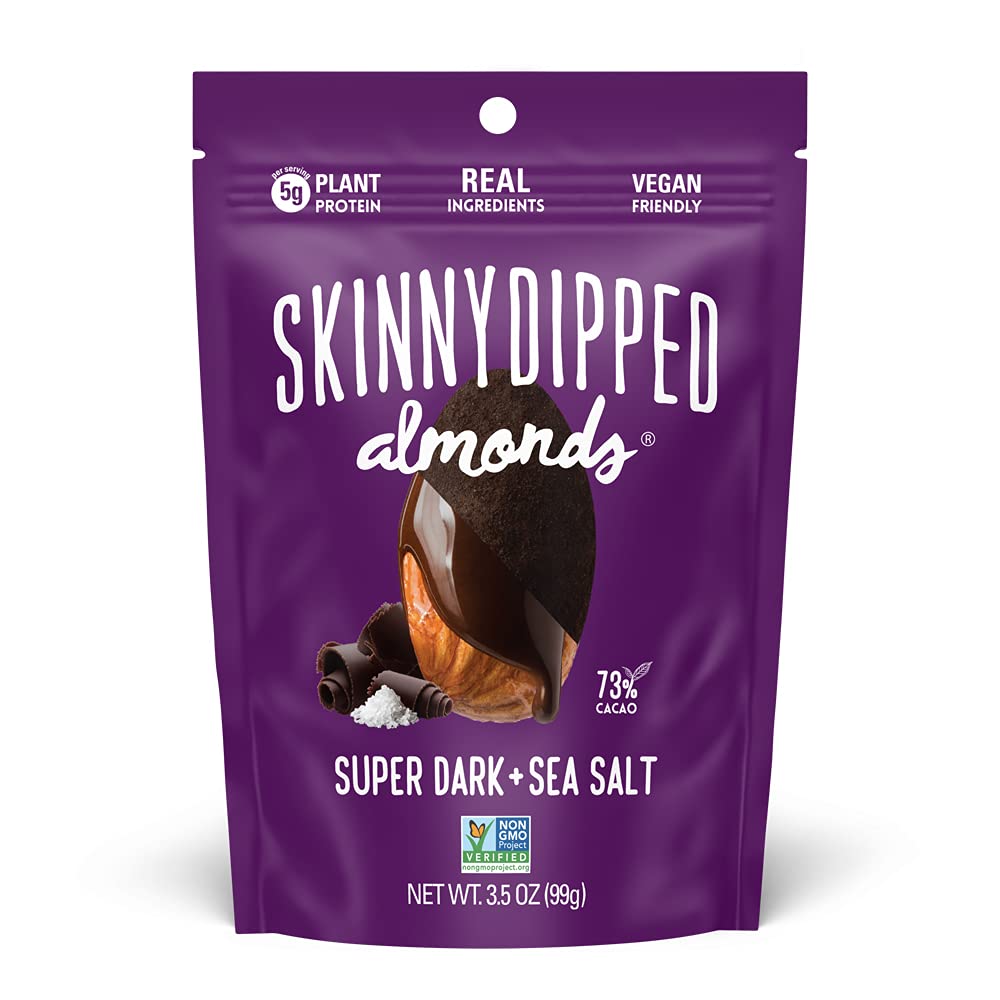 Skinnydipped Super Dark Chocolate + Sea Salt Almonds Vegan Healthy Snack Plant Protein Gluten Free 3.5 Oz Resealable Bags Pack Of 10
