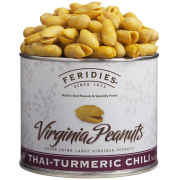 FERIDIES Virginia Peanuts, Thai Turmeric Chili Flavor, 9 Oz, All Natural, Non GMO, Kosher Certified Gourmet Peanuts