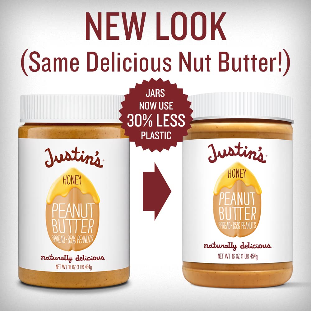 Justin'S Honey Peanut Butter, No Stir, Gluten-Free, Non-Gmo, Responsibly Sourced, 12 Jars, 16 Ounce (Pack Of 12)