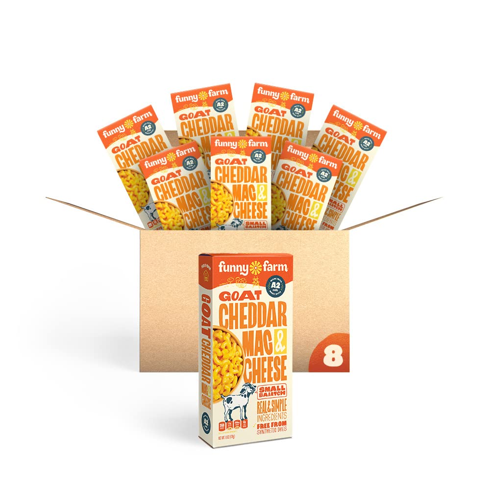 Funny Farm A2 Milk Macaroni and Cheese | Pasta with Cheddar Cheese Flavor - Goat Cheese Mac and Cheese Dinner Bundle (Bulk 8 Pac