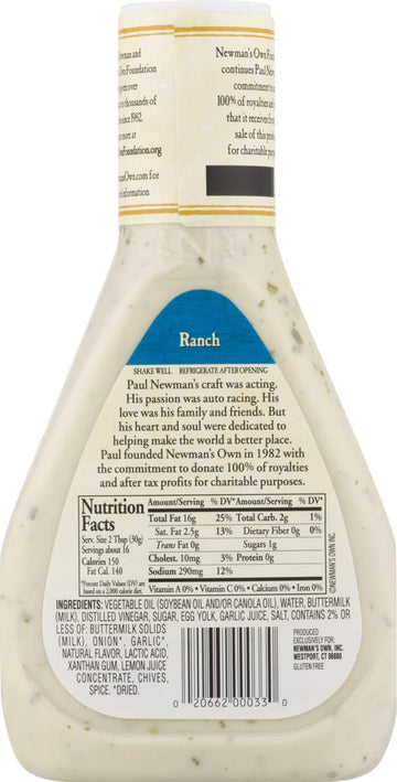 Newman's Own Salad Dressing, Ranch, 16 Ounce