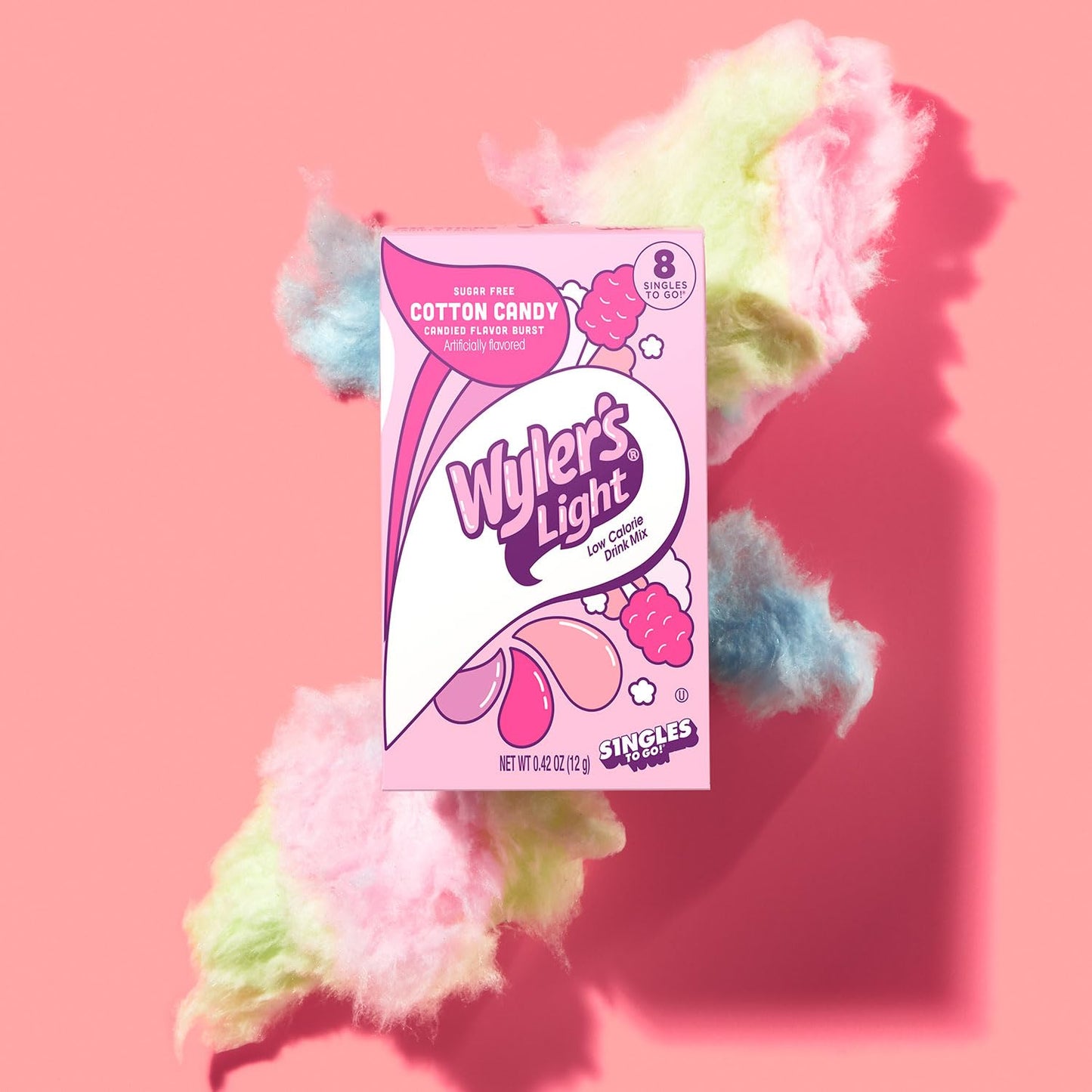 Wyler's Light Singles To Go Cotton Candy Drink Mix, 96 Servings, 8 Count (Pack of 12) - Sugar-Free Water Flavoring