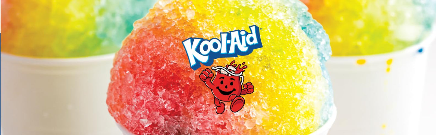 Kool-Aid Snow Cone Syrup Party Kit - Sharkleberry, Peach Mango, Black Cherry - 20 Snow Cone Cups & Spoon Straws