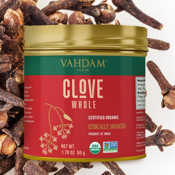 Vahdam, Organic Clove Whole (1.7Oz/50G) Handpicked Whole Cloves, Gluten Free, Non Gmo, 100% Raw | Warm & Flavorful Spice | Great For Cooking, Smoothies, Pomander Balls, Potpourri & Tea
