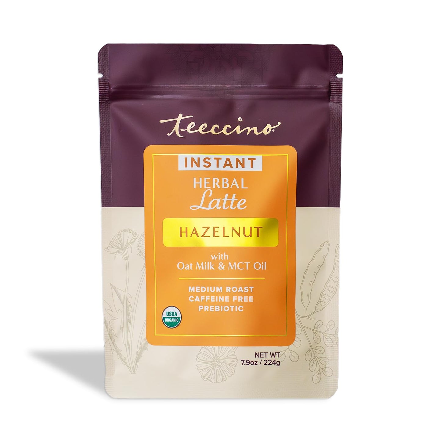 Teeccino Organic Instant Hazelnut Herbal Latte - 14 Servings - Creamy Oat & Coconut Latte Plus Mct Oil With Buttery Hazelnuts & Dates Accenting Roasted Chicory - Prebiotic Energy Blend-Free - 7.9 Ounces