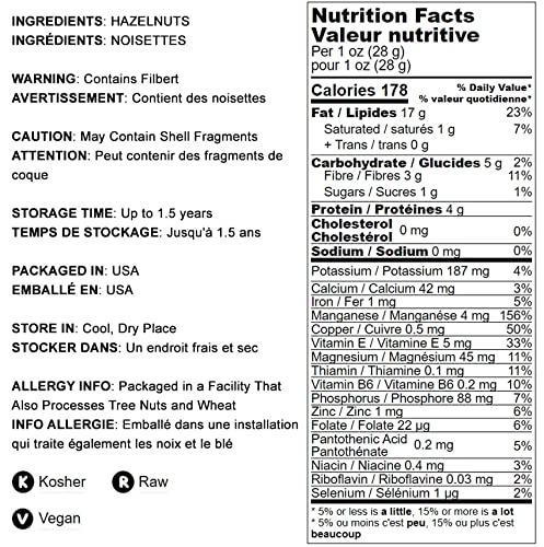 Food To Live Blanched Hazelnuts, 1.5 Pounds Raw Whole Filberts, No Skin, Unsalted, Unroasted Nuts, Vegan, Kosher. Keto. Good Sou