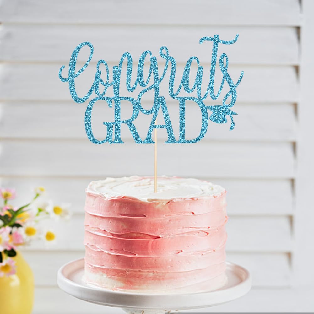LVEUD Congrats Grad Cake Topper, Blue Cardboard Graduation Decoration for 2025 Party