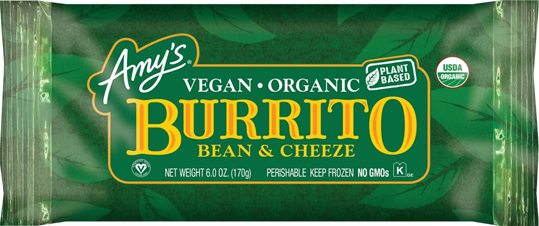 Amys Frozen Burrito, Vegan Bean & Cheeze, Gluten Free, Non-Dairy, 6.3 oz.