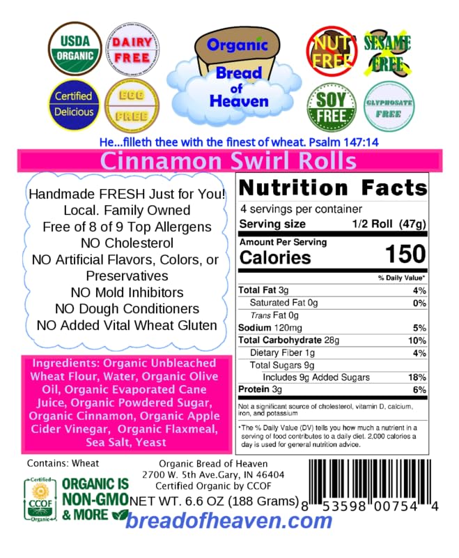 Organic Bread Of Heaven ~ Cinnamon Rolls - 2 Pkg Of 2 ~ Usda Organic