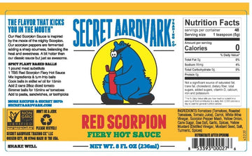 Secret Aardvark Red Scorpion Hot Sauce - Hottest Hot Sauce, Low Carb, Dairy Free, Spicy Bbq Sauce, Hot Sauce & Marinade - 8 Fl O