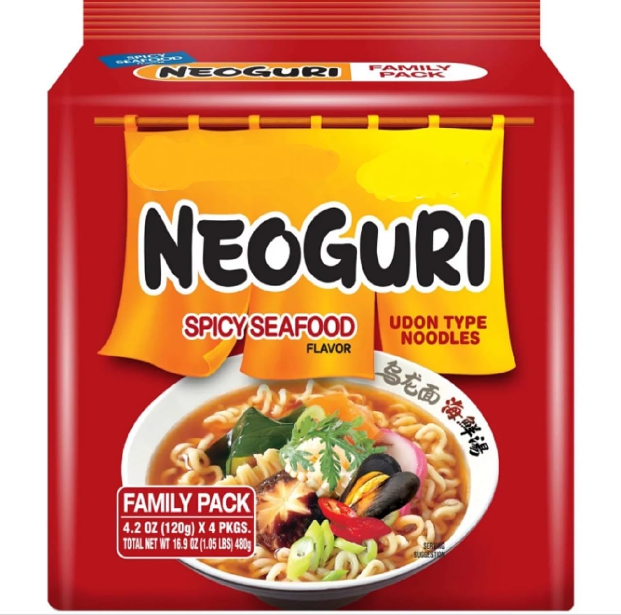 Case Set - Neoguri Spicy Seafood Udon Instant Noodles - 4 Goi Mi Neoguri Do Bien - 4.2 Oz Per Bag X 4 Bags Per Order - Product O