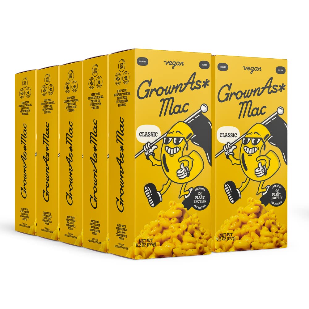 Grownas Vegan Mac & Cheese, 10 Pack - Dairy-Free, High Protein Snack, Easy To Prepare, Made With Coconut & Wheat, Suitable For V
