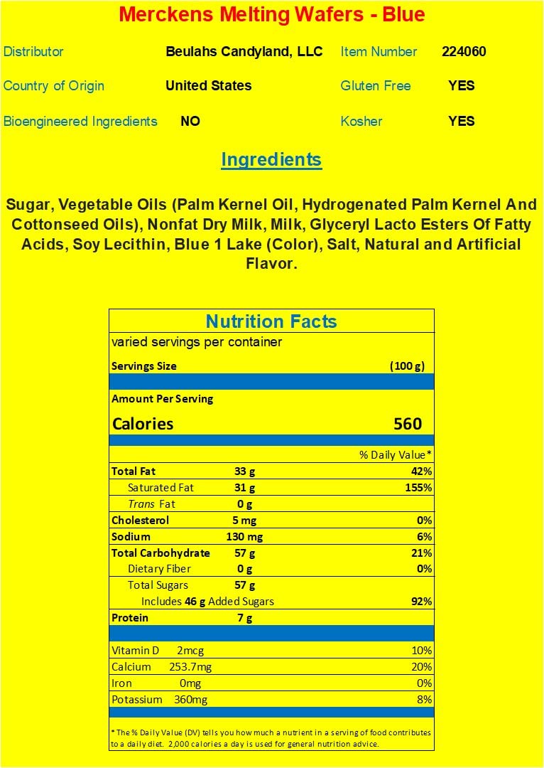 Merckens Coating Wafers, Blue Color, 1 Pound Package, Melting Chocolate