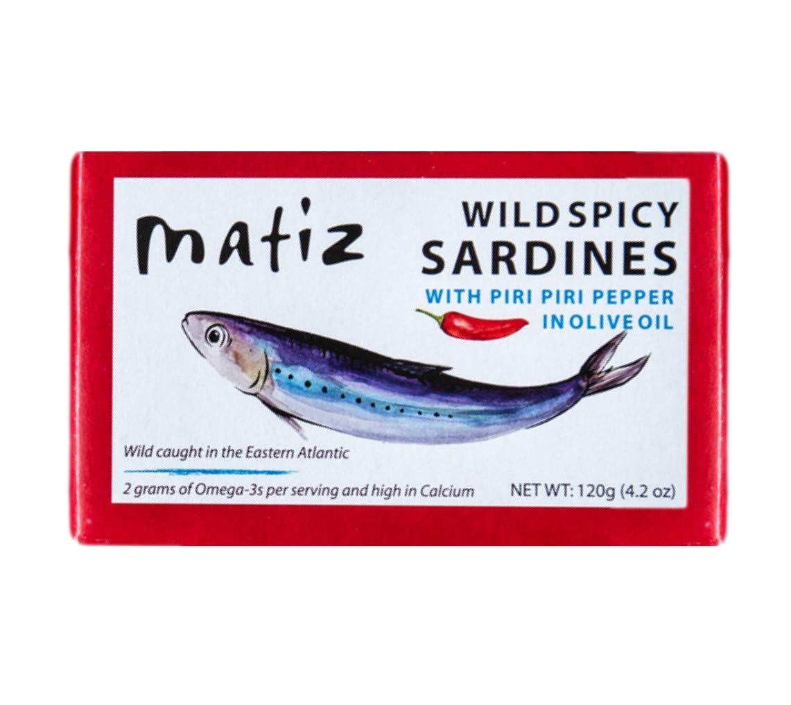 Matiz Spicy Wild Spanish Sardines in Olive Oil and Piri Piri Pepper, 4.2 oz (1 Pack) | Imported from Spain | Wild-Caught and Han