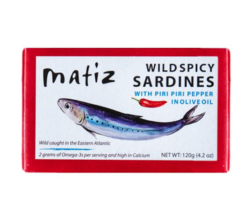 Matiz Spicy Wild Spanish Sardines in Olive Oil and Piri Piri Pepper, 4.2 oz (12 Pack) | Imported from Spain | Wild-Caught and Ha