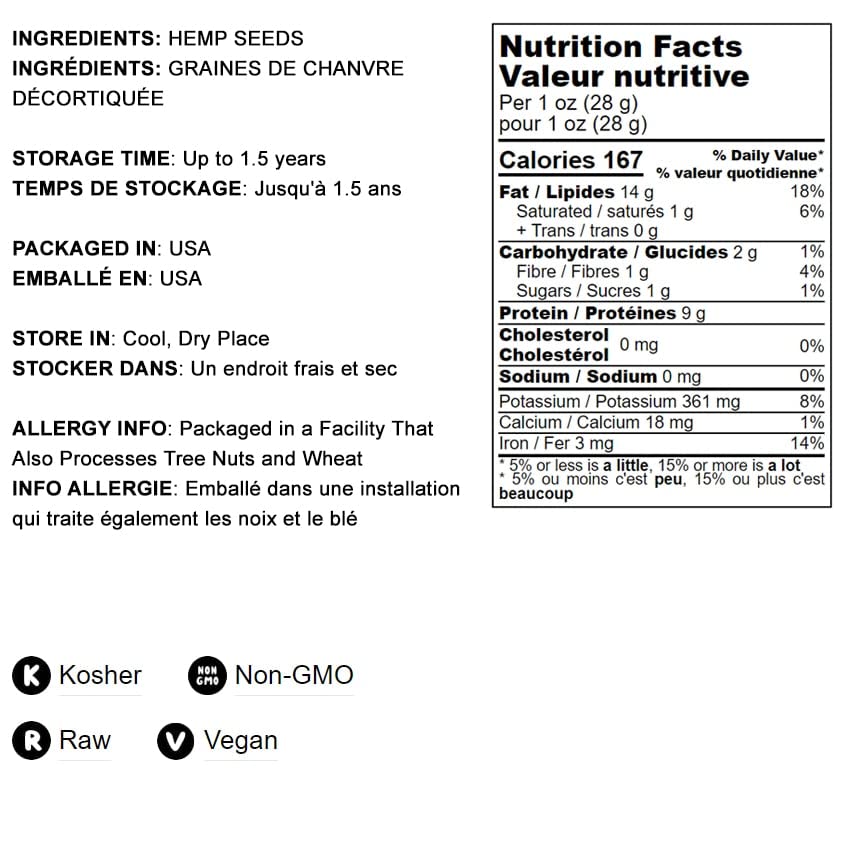 Food To Live Canadian Hemp Seeds, 5 Pounds - Raw Hearts, Hulled, Shelled, Kosher, Bulk, Vegan Superfood, Keto And Paleo Friendly