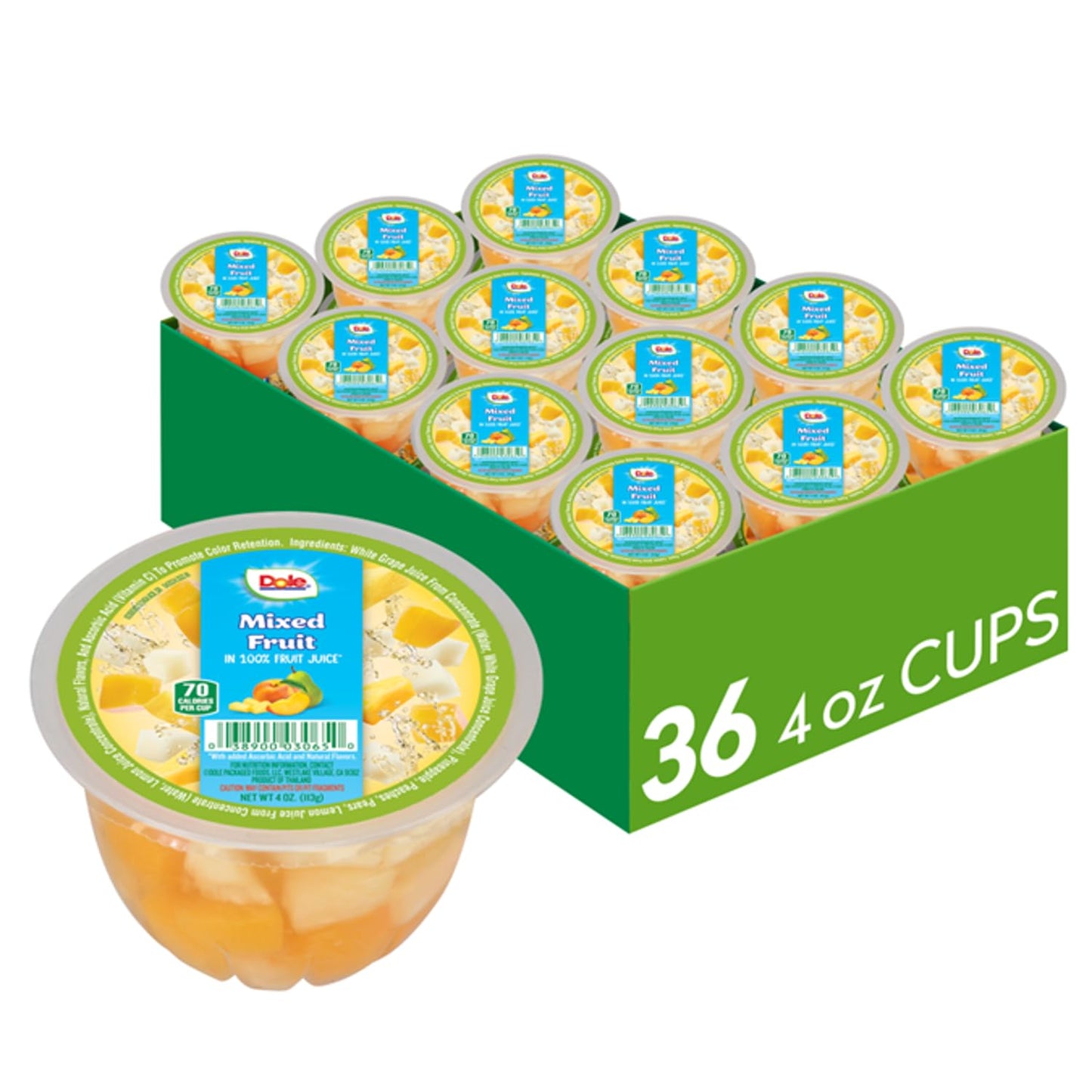 Dole Fruit Bowls Mixed Fruit In 100% Juice Snacks, 4Oz 36 Total Cups, Gluten & Dairy Free, Bulk Lunch Snacks For Kids & Adults