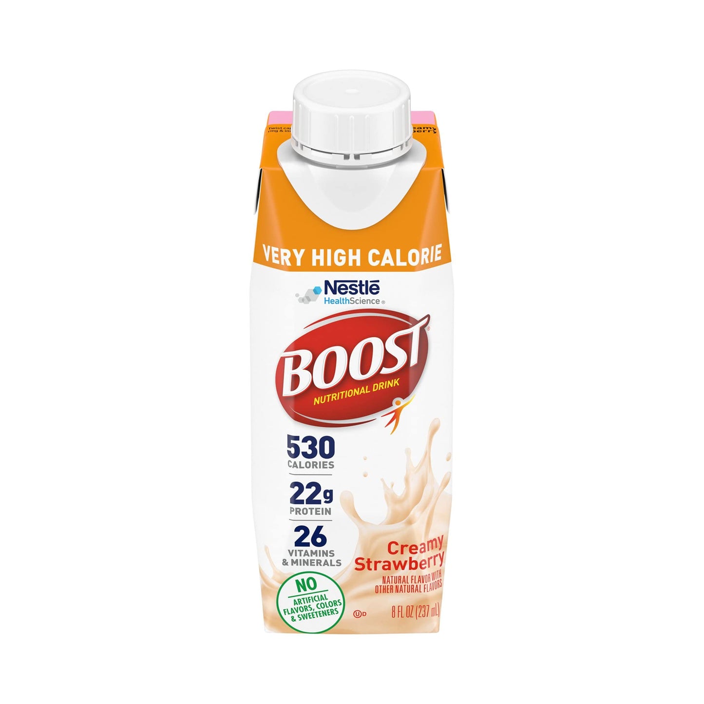 BOOST Very High Calorie Strawberry Nutritional Drink - 22g Protein, 530 Calories, 8 Fl Oz (Pack of 24)