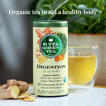 The Republic Of Tea - Organic Digestion Supergreen Tea Bulk Bag, 250 Tea Bags, Naturally Caffeinated Japanese Matcha And Green T
