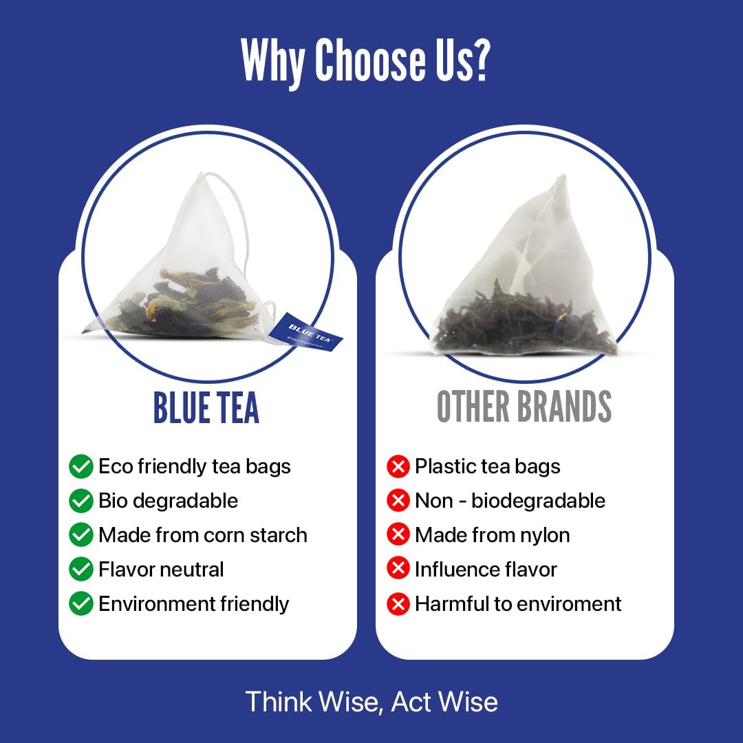 BLUE TEA Herbal Tea - Caffeine Free Butterfly Pea Flower Chai Masala - 12 Plant-Based Pyramid Tea Bags - Gift Box