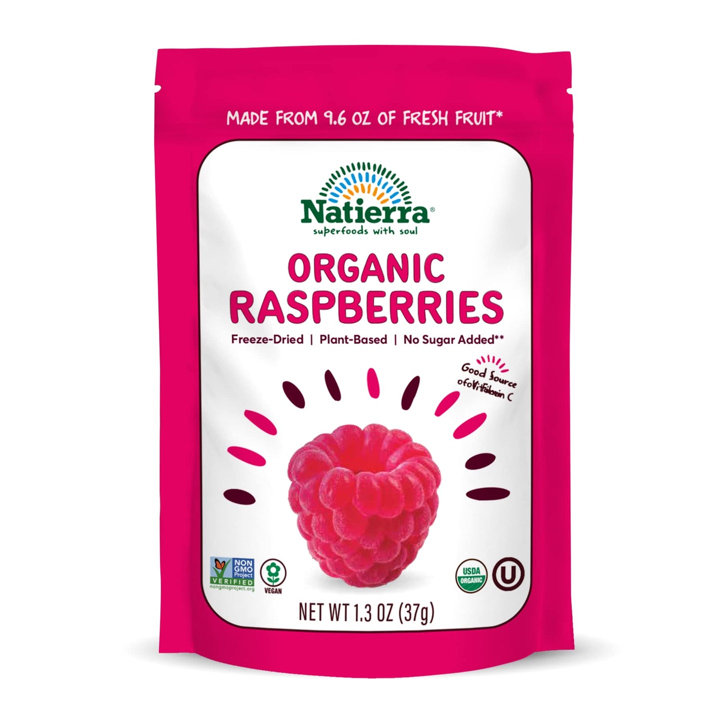 Nature'S All Foods Organic Freeze-Dried Raspberries - Non-Gmo & Vegan - 1.3 Ounce (Pack Of 12)
