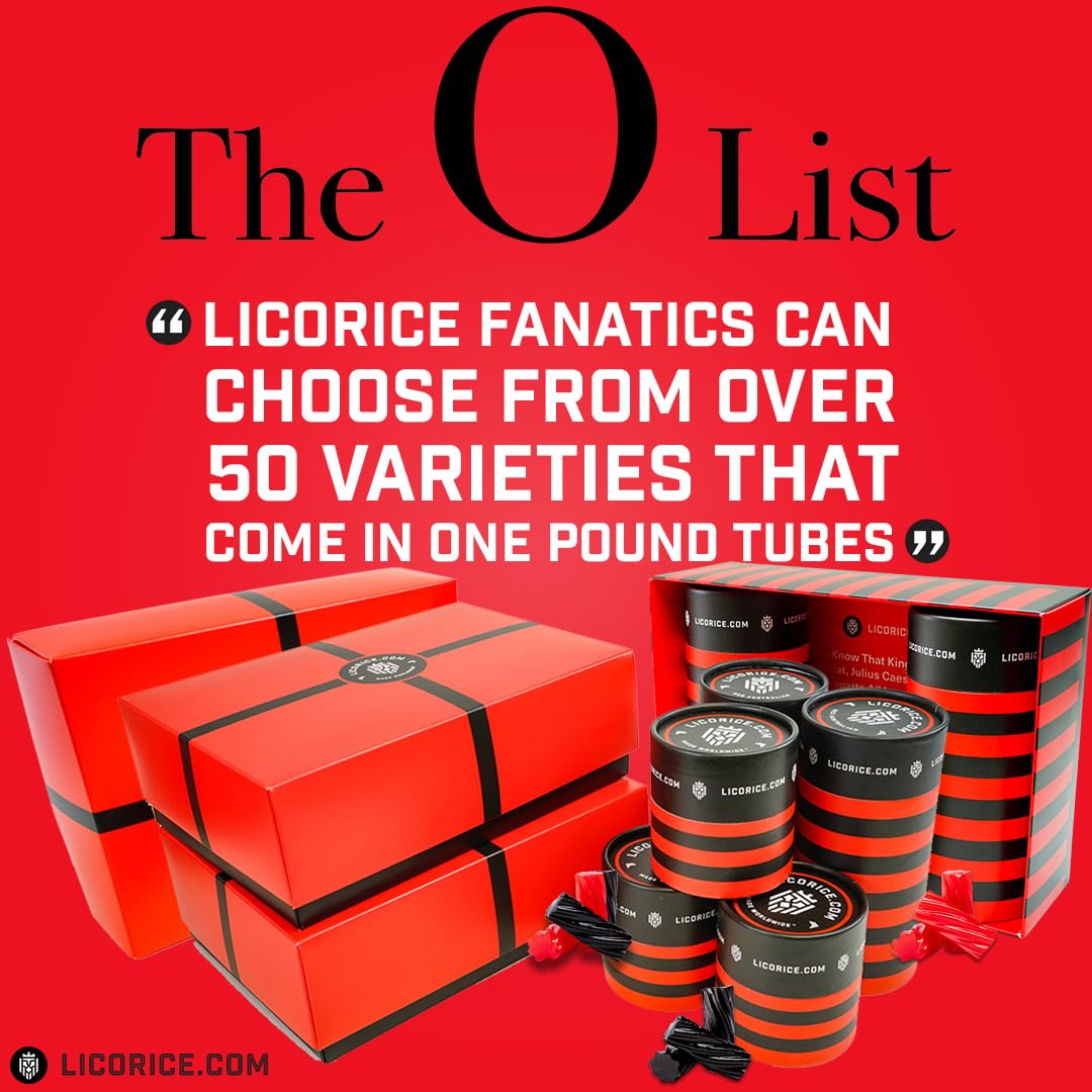 Licorice.com | Candy Gift Box | Soft & Chewy Australian Red, Black & Fruity Licorice | Yummy Strawberry, Green Apple & Raspberry