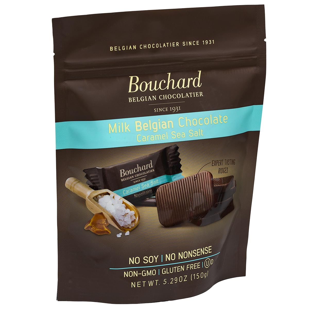 Bouchard Belgian Milk Chocolate With Caramel & Sea Salt (5.29 Oz / 150G) (Pack Of 4)