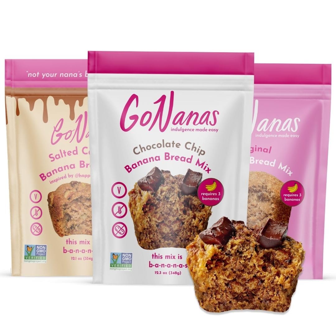Gonanas Banana Bread Mix Variety Pack. Vegan, Gluten Free Healthy Snacks. Oat Flour Banana Bread Or Banana Muffin Mix. Women Own
