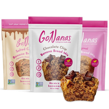 Gonanas Banana Bread Mix Variety Pack. Vegan, Gluten Free Healthy Snacks. Oat Flour Banana Bread Or Banana Muffin Mix. Women Own