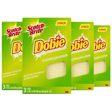 3M Scotch-Brite Dobie All Purpose Pads, 3Count (Pack Of 4) Total 12 Pads