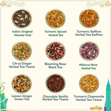 Vahdam, Weekend In New York Tea Gift Sets Travel Edition Gift Box | 9 Varieties - Green Tea, Herbal Tea & Black Tea | Gluten Fre