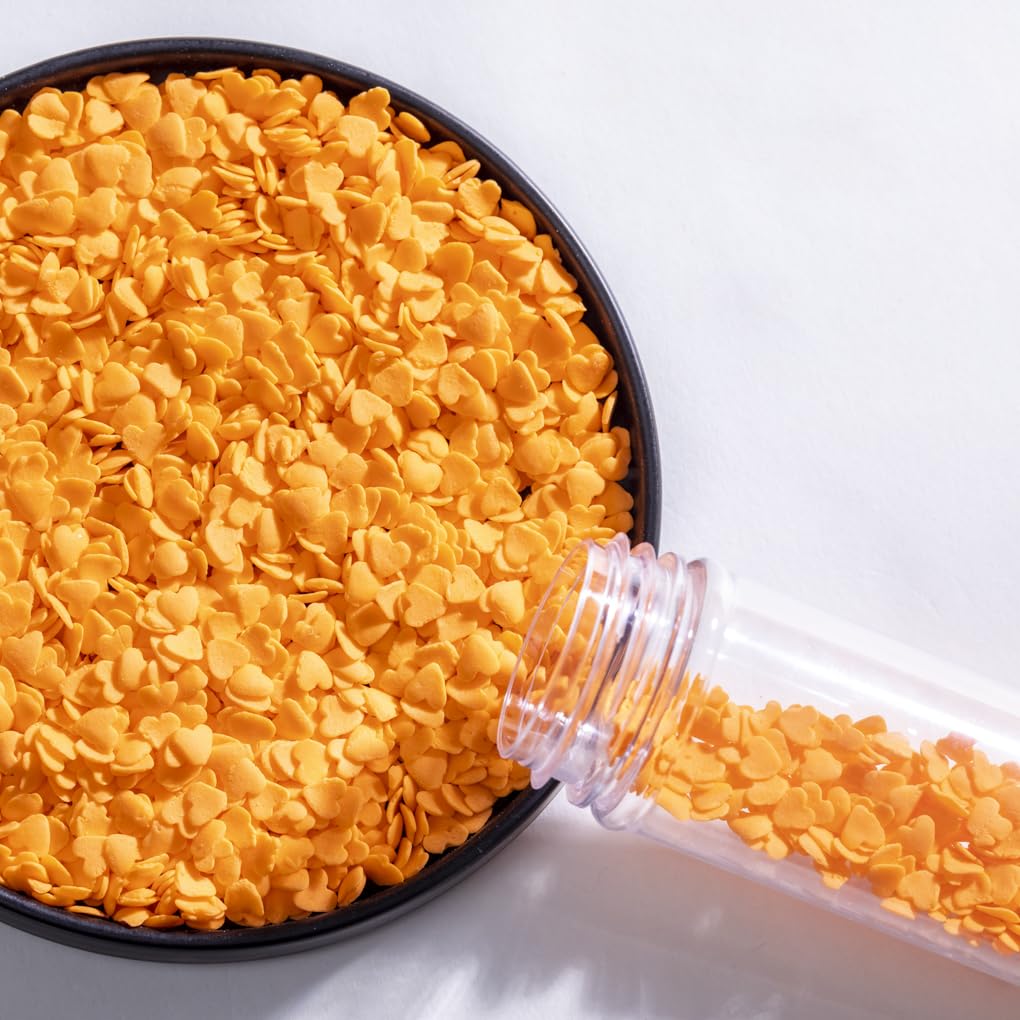 NIPEOR Orange Heart Sprinkles - Jumbo Heart Shapes for Cake Decorating - 3.53 oz