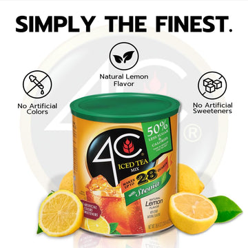 4C Reduced Sugar Iced Tea Powdered Drink Mix, 28 Quarts, Family Sized Canister, 36.9 Ounce, Thirst Quenching Lemon Flavor