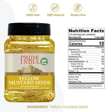 Pride Of India - Yellow Mustard Seed Whole - Pungent & Aromatic - Gourmet Indian Spice - Add In Salads/Dressings/Chicken/ Meat/P