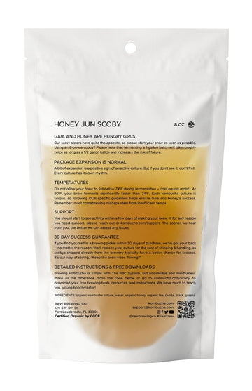 Kombucha.Com Certified Organic Jun Kombucha Scoby (Honey) + Super Strong Starter Liquid. 8 Oz. Makes 1/2 Or 1 Gallon. Includes F