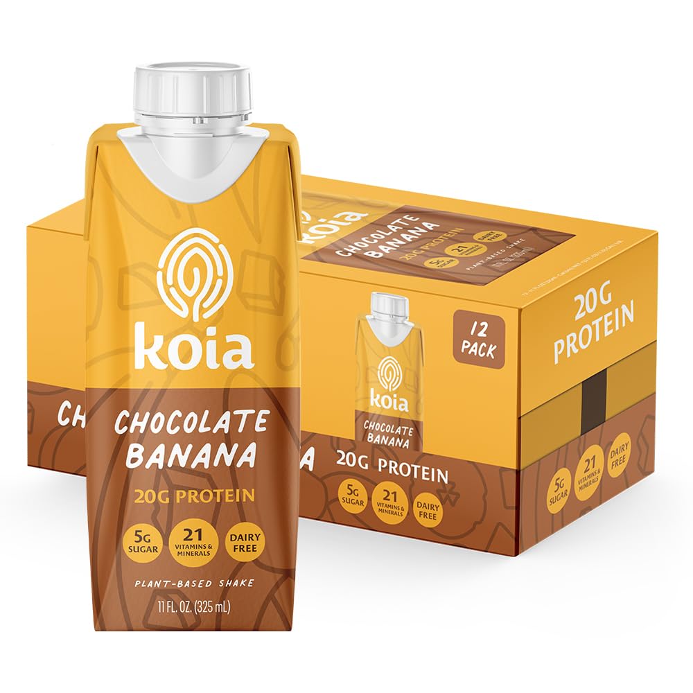 Koia Plant Based Protein Shake, Chocolate Banana, 20g Protein, 5g Sugar, 6g Prebiotic Fiber, 21 Vitamins & Minerals, Meal Replac