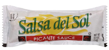 Salsa Del Sol Bundle with Picante Sauce and Jalapeno Hot Sauce, 50 Packets of Each (Pack of 100) - Packed in Make Your Day Box