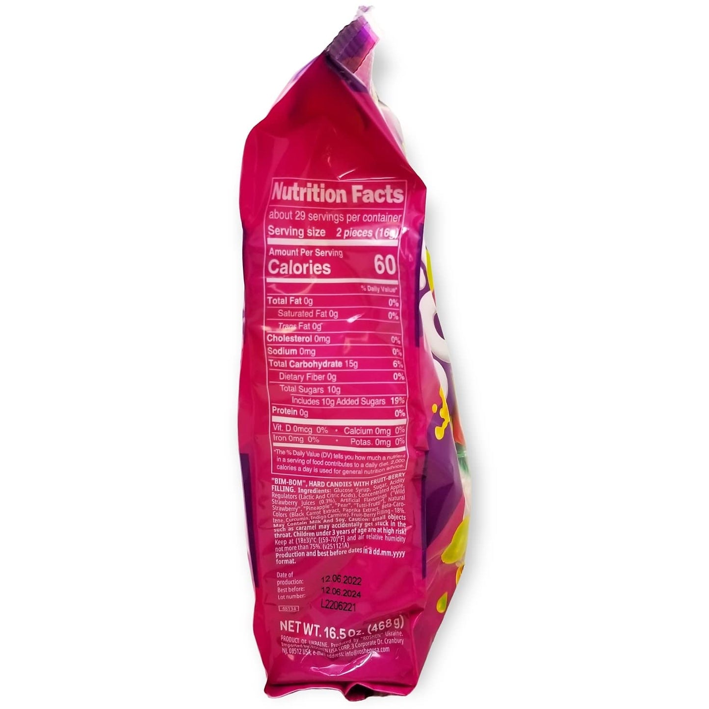 Roshen Bim Bom Hard Candy - Assorted Fruit & Berry, Individually Wrapped, 16.5 oz (468g), Kosher & Halal, Approx. 58 Pieces