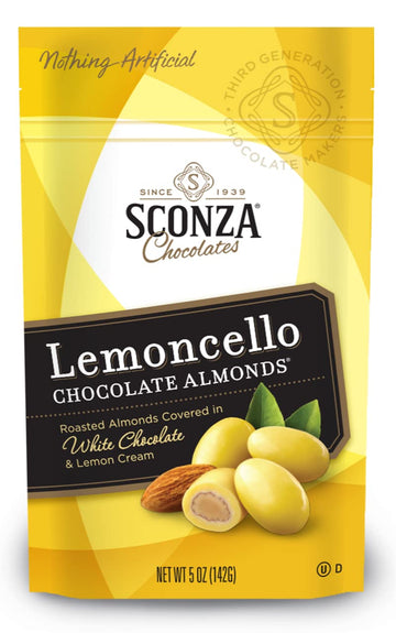 Sconza Lemoncello Lemon Cream & White Chocolate Almonds | Inspired By Italy'S Lemon Groves | Made In The Usa | Pack Of 3 (5 Ounc