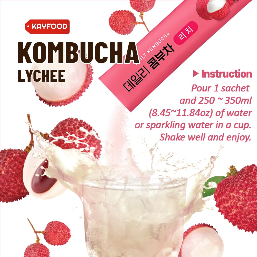 Kayfood-Kombucha-Lychee-Garden-Daily Zero Sugar, Diet, Gut Healthy Sparkling Beverage, Fermented Korean Drinks For Iced Tea Hot
