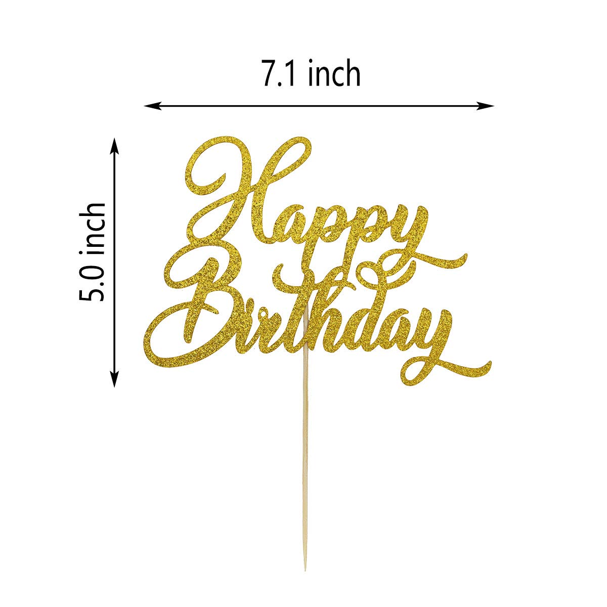 Happy Birthday Cake Topper - Birthday Party Decorations, Double Sided Gold Glitter