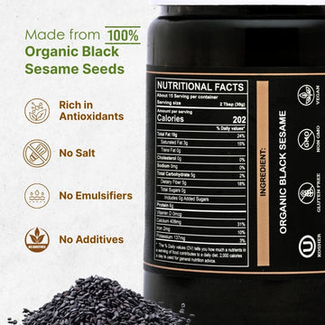 Organic Black Tahini Paste 16 oz (1lb) - Black Sesame Paste - USDA Certified Kosher Gluten Free Tahini Sauce - Creamy Tahini Organic with Hulled Sesame Seeds for Dressigns Dips Spreads & Hummus - The Holly Tree